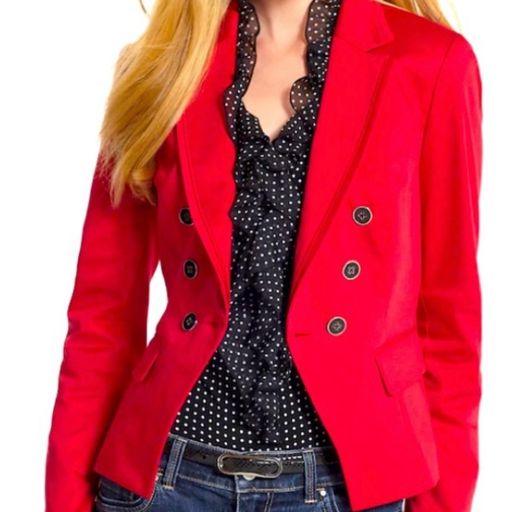 White House Black Market Red Double Breasted Blazer Size 6 Business Career